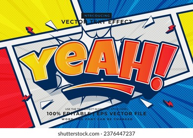 Editable text effect Yeah 3d cartoon template comic style premium vector