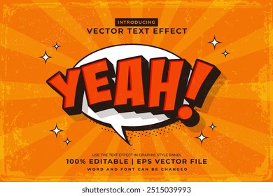 Efecto de texto editable Yeah 3d Retro Comic estilo premium Vector