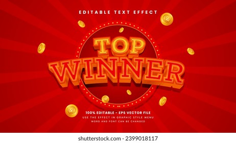 Editable text effects - 3d style game top winner text premium vector