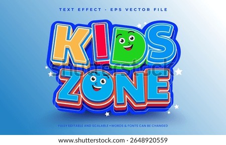 Editable text effects Kids Zone with 3D cartoon premium vector template
