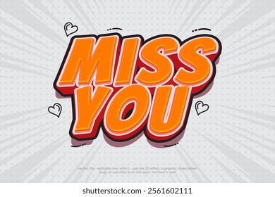 Editable text effects miss you with 3d cartoon style