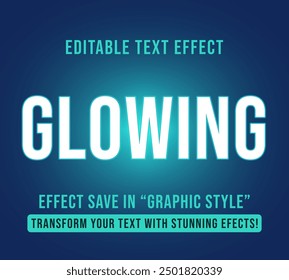 Editable text effects with white bright glow and blue shadow themes, Customizable and Ready to Use.