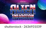Editable text style effect - Alien Invasion text style theme. Vector text style illustration template.