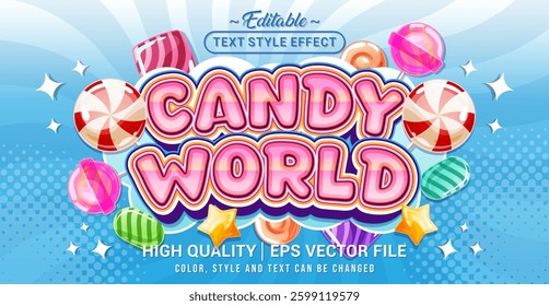 Editable text style effect - Candy World text style theme. Vector text style illustration template.