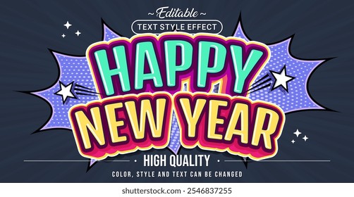 Efeito de estilo de texto editável - tema de estilo de texto feliz Ano Novo.