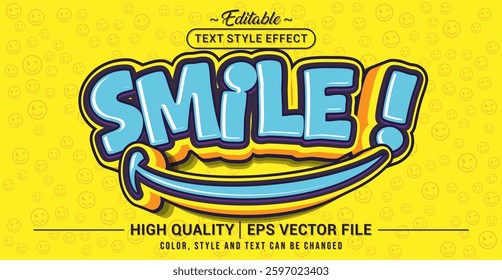 Editable text style effect - Smile text style theme. Vector text style illustration template.