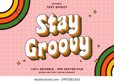 Editable text style effect stay groovy retro cartoon text in groovy style theme