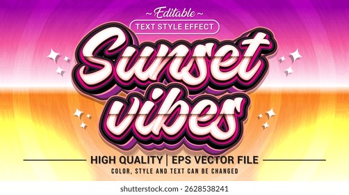 Editable text style effect - Sunset Vibes text style theme. Vector text style illustration template.
