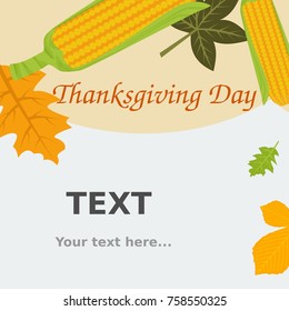 Editable Thanksgiving Text Background with Corns and Autumn Leaves Vector Illustration