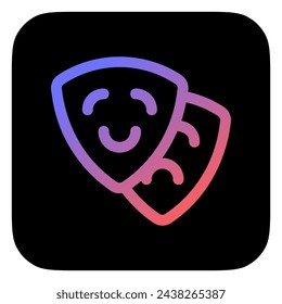 Máscaras de teatro editables, icono de vector de drama. Cine, cine, entretenimiento. Parte de una gran familia de iconos. Perfecto para interfaces web y aplicaciones, presentaciones, infografías, etc