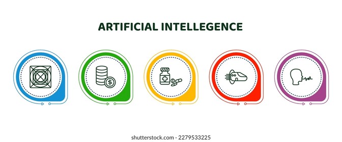 editable thin line icons with infographic template. infographic for artificial intellegence concept. included ai grid, coins, medicine, hyperloop, speech icons.