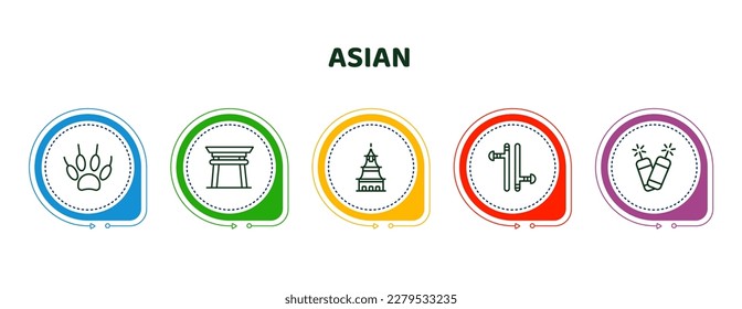 editable thin line icons with infographic template. infographic for asian concept. included claw, torii gate, temple of heaven, tonfa, firecrackers icons.