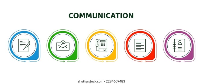 editable thin line icons with infographic template. infographic for communication concept. included writing letter, emails, public phone, text lines, contacts icons.