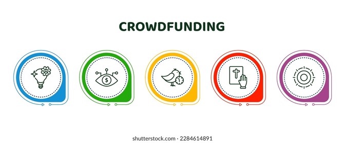 editable thin line icons with infographic template. infographic for crowdfunding concept. included creator, bionic contact lens, early bird, pledge, gif icons.