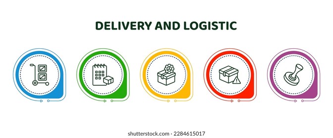 editable thin line icons with infographic template. infographic for delivery and logistic concept. included cargo, delivery schedule, supply chain, delivery delay, stamp icons.