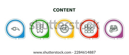 editable thin line icons with infographic template. infographic for content concept. included reply all, drawer, creative commons, thumbnails, next week icons.