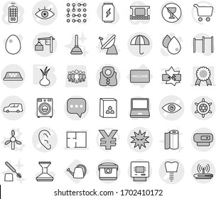 Editable thin line isolated vector icon set - eye vector, tooth implant, ear, virus, medal, plan, sms, car shipping, loading, dry cargo, taxi, atm, handwheel, life vest, welcome mat, windmill, onion