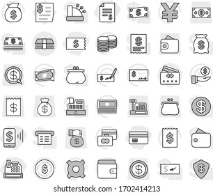 Editable thin line isolated vector icon set - credit card, account balance, receipt, mobile pay, cashbox, money, dollar coin vector, wallet, cash, bag, investment, stack, check, any currency, purse