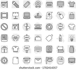 Editable thin line isolated vector icon set - bow, label, atm receipt, medal, shop signboard, anamnesis vector, signpost, photo, hanger, bank, toilet cleanser, cutting board, certificate, t shirt