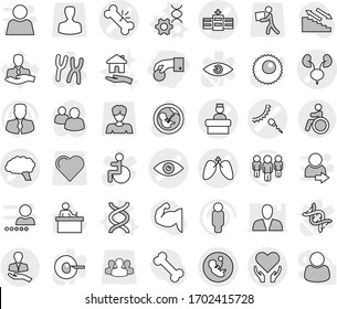 Editable thin line isolated vector icon set - hand coin, eye vector, pregnancy, broken bone, hospital, sperm, kidneys, lungs, brain, health care, recieption, client, invalid, dna, edit, housing, man
