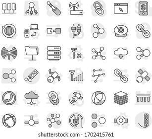Editable thin line isolated vector icon set - bridge, wireless, connect vector, cloud, data transfer, orbit, web camera, router, antenna signal, no, molecule, satellite, share, satellitie, link, rca