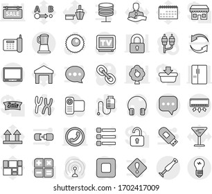 Editable thin line isolated vector icon set - sms, phone vector, client, calendar, port, consolidated cargo, glass, top sign, warehouse, route, antenna, tv, video camera, headphones, link, menu