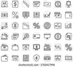 Editable Thin Line Isolated Vector Icon Set - Dollar Coin, Receipt, Account Balance, Cashbox, Atm, Presentation, Money, Invoice, Credit Card, Vector, Graph, Laptop, Wallet, Crisis, Check, Board