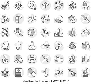 Editable thin line isolated vector icon set - artificial insemination vector, pipette, pill, recipe, potion bottle, virus, biohazard, syringe, ambulance sign, acid, chemical, atom, magnetic field