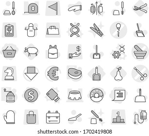 Editable thin line isolated vector icon set - dollar coin, remove from basket, shopping list, donut, mortar vector, sperm, surgical clamp, measuring tape, stadium, scoop, magnetic field, dna, edit