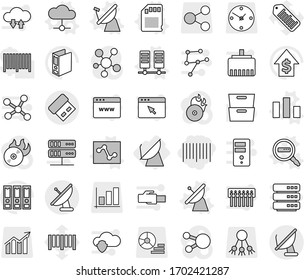 Editable thin line isolated vector icon set - bar code, satellite antenna, vector, server, cloud, chart, analytics, sd card, data search, archive, dollar growth, binder, barcode, share, diagram, big