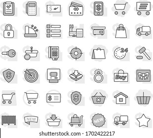 Editable thin line isolated vector icon set - cart, basket, delete, shopping bag, delivery, mall, atm, credit card, vector, receipt, gift, new, 24 hour, target, buy, barcode, reader, cashbox, home