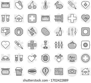 Editable thin line isolated vector icon set - dollar pin, equalizer, medical cross vector, crutch, monitor pulse, hat, dome house, location details, ring button, laser, orbit, setup, analytics, beet