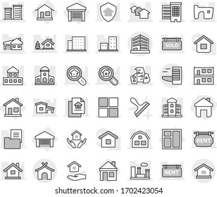 Editable Thin Line Isolated Vector Icon Set - Home, Cottage, Houses, Mansion, Slum, Modern Architecture, House With Garage, Modular, Window, Building, District, City, Office, Hotel, Bungalow, Chalet