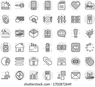 Editable thin line isolated vector icon set - money, box, heart, mail, pills bottle vector, home, panel house, hi quality package, mobile checking, arrival, cafe, compass, sd card, do not distrub