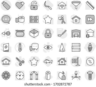 Editable Thin Line Isolated Vector Icon Set - Lock, Box, Star, Funnel, Balloon, Spark Plug, Medical Flag Vector, Panel House, Arch, Unlocked, Electron, Drawing Pen, Ladle, Sickle, Flower, Fish, Book