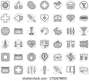 Editable thin line isolated vector icon set - dollar pin, left arrow, equalizer, medical cross vector, crutch, barn, location details, warehouse, vip fence, ring button, laser, setup, watering, beet