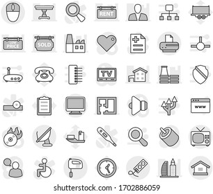 Editable thin line isolated vector icon set - phone vector, ship, truck trailer, clock, clipboard, music hit, speaker, tv, speaking man, heart, rca, disabled, thermometer, magnifier, eye doctor hat