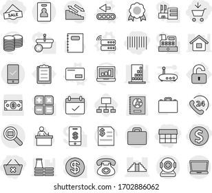 Editable Thin Line Isolated Vector Icon Set - Add To Cart, Dollar Coin, Delete, Market, Sale, Bar Code, Pyramid, Phone, Terms, Cargo Search, Suitcase, Mobile Checking, Identity Card, Unlocked, Case