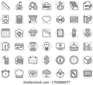 Editable thin line isolated vector icon set - t shirt, info, sand clock vector, brick, 3d, loading crane, clipboard pen, perishable, inventory, speaker, oil pump, mobile phone, cloud, kettle, fire