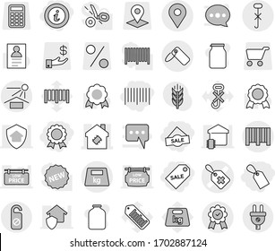 Editable thin line isolated vector icon set - label, sale, bar code, medal, info, medical vector, smart house, geo pin, sun potection, do not hook sign, heavy, distrub, jar, personal information, no
