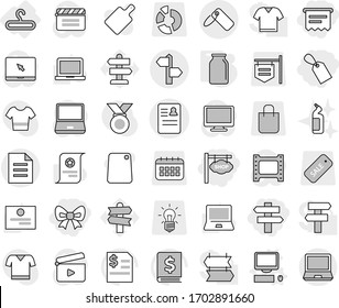 Editable thin line isolated vector icon set - bow, label, atm receipt, shop signboard, singlepost, anamnesis vector, signpost, document, hanger, computer, bank, toilet cleanser, cutting board, medal