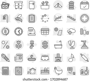 Editable thin line isolated vector icon set - market, medical cross vector, roentgen, stairs, pencil, stadium, terms, clipboard, perishable, broken, tent, nightstand, hanger, repair tools, battery