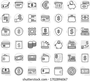 Editable thin line isolated vector icon set - dollar coin, credit card, receipt, account balance, wallet, cashbox, atm, vector, cash, piggy bank, investment, stack, check, shield, any currency