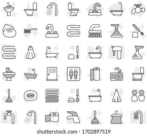 Editable Thin Line Isolated Vector Icon Set - Wc, Water Tap, Bath, Towel, Soap Vector, Plunger, A, Toilet, Brush, Shower, Closet, Sink, Hanger, Paper, Supply