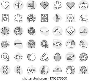 Editable thin line isolated vector icon set - ambulance star vector, disability, heart pulse, dna, pregnancy, helicopter, dropper, sperm, lungs, medical flag, sign, life vest, shark flipper, recycle