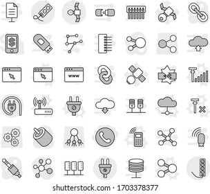 Editable thin line isolated vector icon set - phone, satellite, share vector, plug, mobile, cloud, router, browser window, antenna signal, no, molecule, gear, social media, link, rca, jack, network