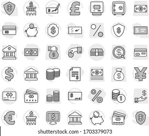 Editable thin line isolated vector icon set - hand coin, money, credit card, account balance, percent, library, atm, safe, bank vector, piggy, stack, check, building, dollar shield, monitor, pound