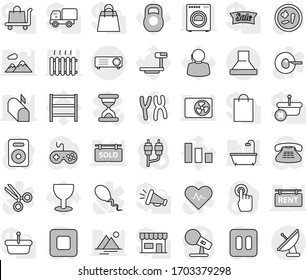 Editable thin line isolated vector icon set - support vector, glass, sorting, weight, big scales, shelving, microphone, gamepad, touchscreen, classic phone, speaker, pause button, stop, rca, microbs