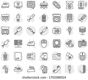 Editable Thin Line Isolated Vector Icon Set - Mobile Pay, Location, Air Conditioning, Remote Control, Intercome, Vector, Kitchen Scales, Handle, Soil Cutter, Iron, Blender, Telescope, Heart Monitor