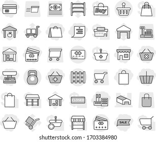 Editable Thin Line Isolated Vector Icon Set - Basket, Credit Card, Add To, Delete Cart, Shop, Store, Market Scales, Shopping List, Bag, Sale, Warehouse, Heavy, Pallet, Cargo Vector, Shelving, Money